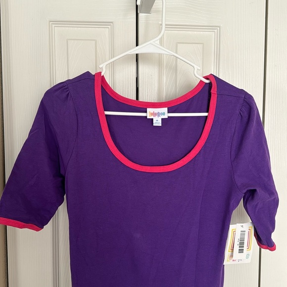 Lularoe “Ana” dress M Purple with pink trim neck and arms NWT - Picture 2 of 5